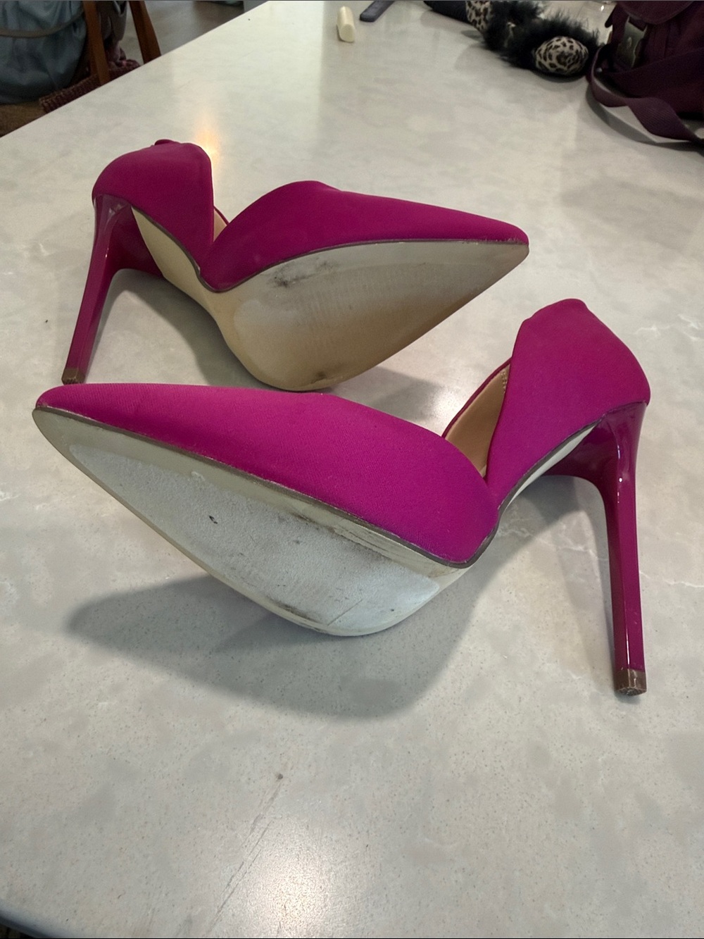 JustFab Fuchsia D'Orsay Pointed-Toe Stiletto Heels - Picture 4 of 5